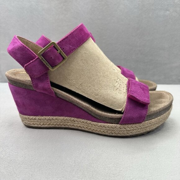 Womens 9-9.5 Aetrex Sydney Espadrille Wedge Quarter Strap Pink Leather Sandals - Picture 1 of 8